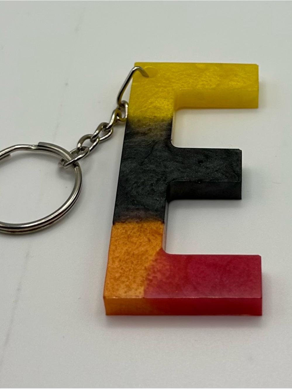 Large Resin Letter 'E' Keychain - Multicolor